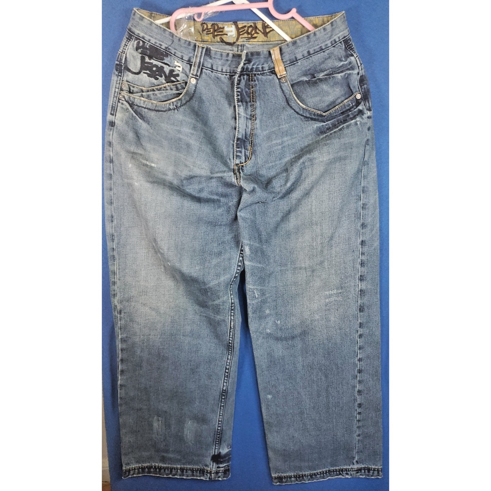 Vintage Pepe Jeans Men's 38 Wide Leg Baggy Denim Skater Y2K Hip Hop Blue
